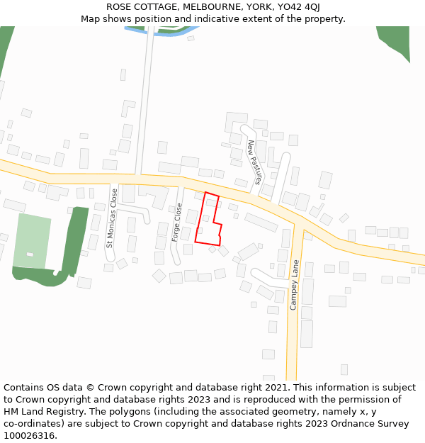 ROSE COTTAGE, MELBOURNE, YORK, YO42 4QJ: Location map and indicative extent of plot