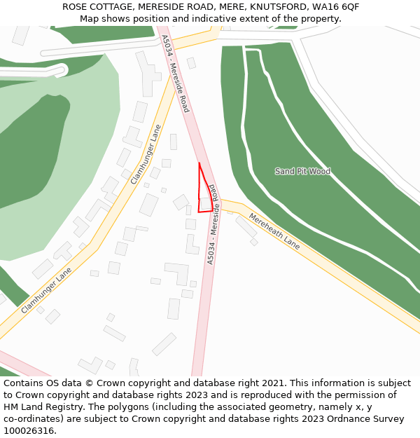 ROSE COTTAGE, MERESIDE ROAD, MERE, KNUTSFORD, WA16 6QF: Location map and indicative extent of plot
