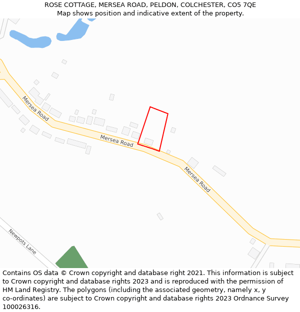 ROSE COTTAGE, MERSEA ROAD, PELDON, COLCHESTER, CO5 7QE: Location map and indicative extent of plot