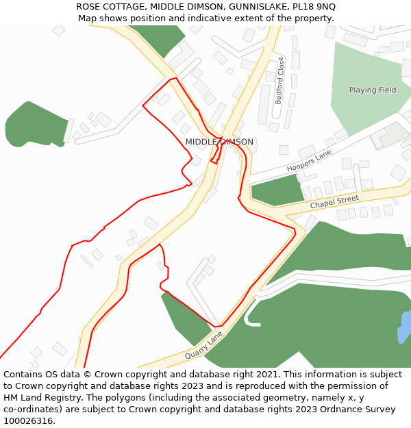 ROSE COTTAGE, MIDDLE DIMSON, GUNNISLAKE, PL18 9NQ: Location map and indicative extent of plot