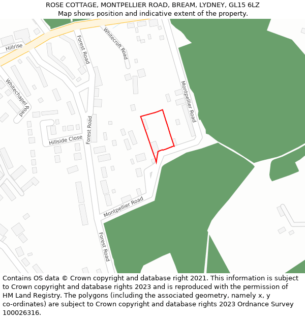ROSE COTTAGE, MONTPELLIER ROAD, BREAM, LYDNEY, GL15 6LZ: Location map and indicative extent of plot