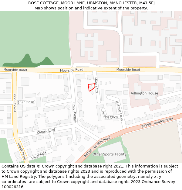 ROSE COTTAGE, MOOR LANE, URMSTON, MANCHESTER, M41 5EJ: Location map and indicative extent of plot