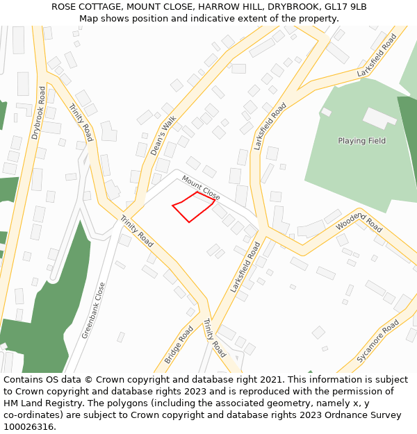 ROSE COTTAGE, MOUNT CLOSE, HARROW HILL, DRYBROOK, GL17 9LB: Location map and indicative extent of plot