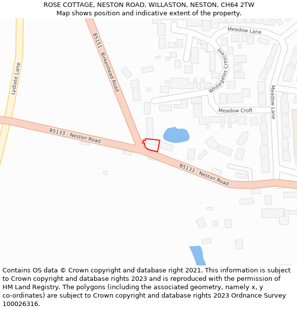 ROSE COTTAGE, NESTON ROAD, WILLASTON, NESTON, CH64 2TW: Location map and indicative extent of plot