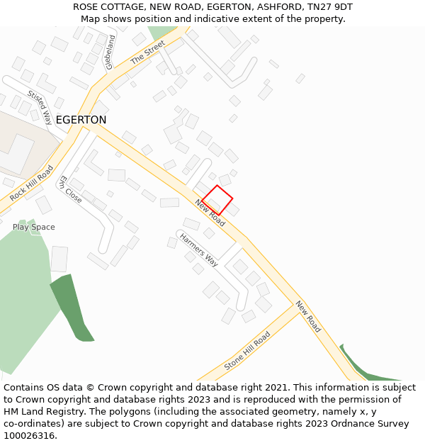 ROSE COTTAGE, NEW ROAD, EGERTON, ASHFORD, TN27 9DT: Location map and indicative extent of plot