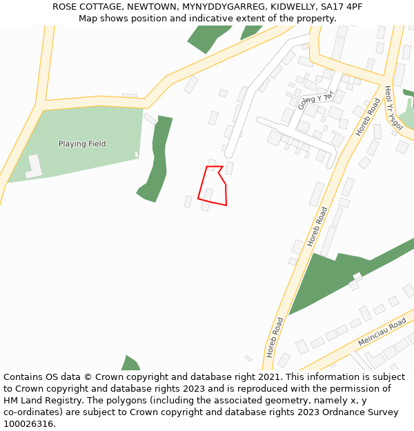 ROSE COTTAGE, NEWTOWN, MYNYDDYGARREG, KIDWELLY, SA17 4PF: Location map and indicative extent of plot