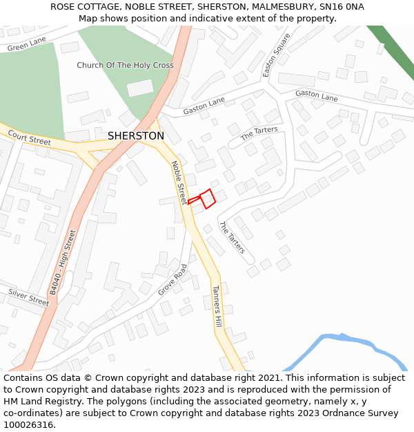 ROSE COTTAGE, NOBLE STREET, SHERSTON, MALMESBURY, SN16 0NA: Location map and indicative extent of plot
