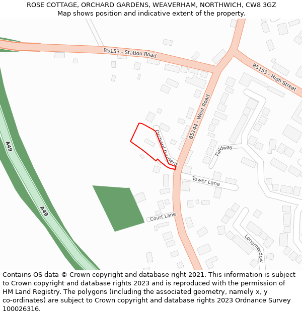 ROSE COTTAGE, ORCHARD GARDENS, WEAVERHAM, NORTHWICH, CW8 3GZ: Location map and indicative extent of plot
