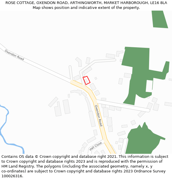 ROSE COTTAGE, OXENDON ROAD, ARTHINGWORTH, MARKET HARBOROUGH, LE16 8LA: Location map and indicative extent of plot