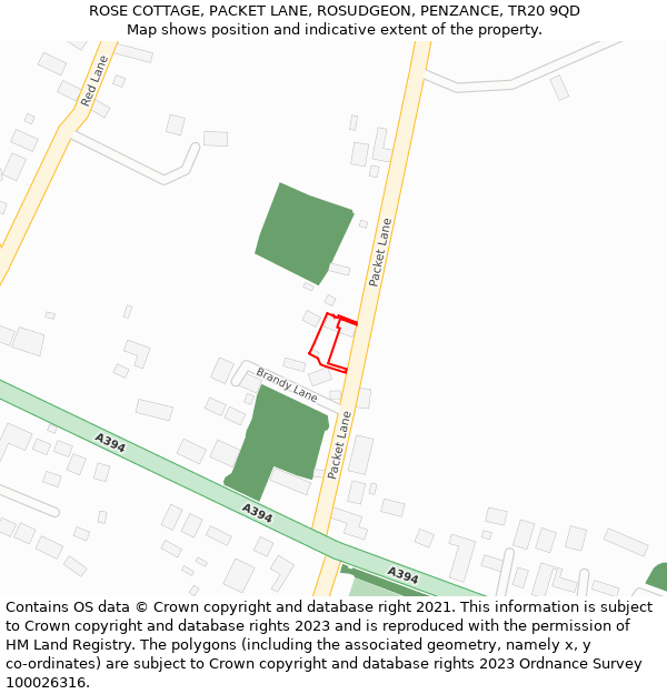 ROSE COTTAGE, PACKET LANE, ROSUDGEON, PENZANCE, TR20 9QD: Location map and indicative extent of plot