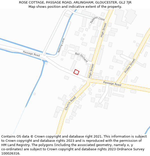 ROSE COTTAGE, PASSAGE ROAD, ARLINGHAM, GLOUCESTER, GL2 7JR: Location map and indicative extent of plot
