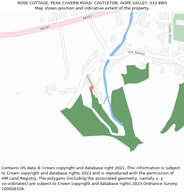 ROSE COTTAGE, PEAK CAVERN ROAD, CASTLETON, HOPE VALLEY, S33 8WS: Location map and indicative extent of plot