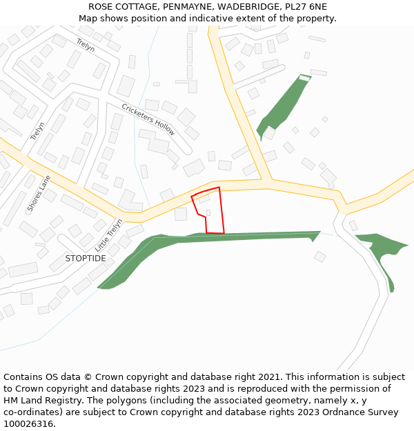 ROSE COTTAGE, PENMAYNE, WADEBRIDGE, PL27 6NE: Location map and indicative extent of plot