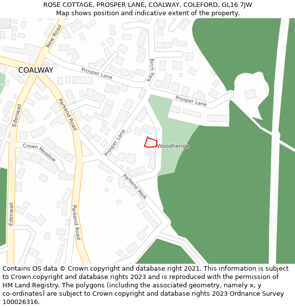 ROSE COTTAGE, PROSPER LANE, COALWAY, COLEFORD, GL16 7JW: Location map and indicative extent of plot