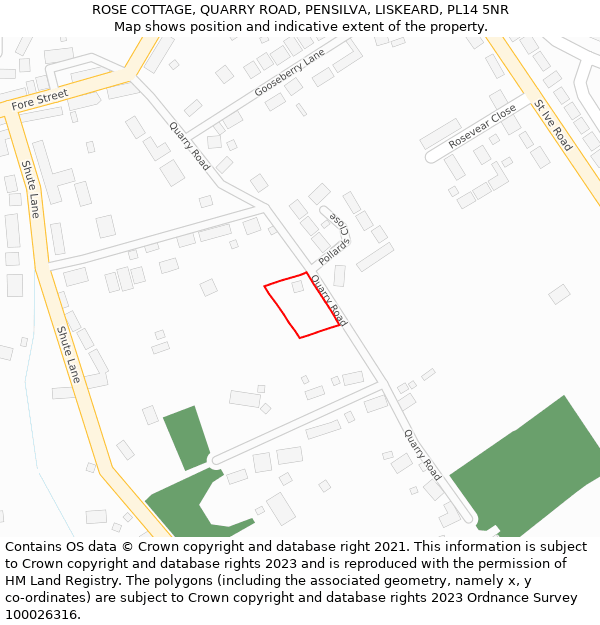 ROSE COTTAGE, QUARRY ROAD, PENSILVA, LISKEARD, PL14 5NR: Location map and indicative extent of plot