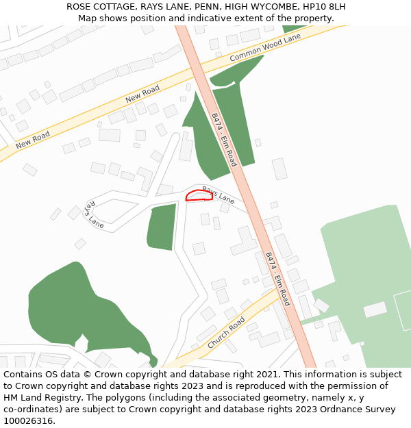 ROSE COTTAGE, RAYS LANE, PENN, HIGH WYCOMBE, HP10 8LH: Location map and indicative extent of plot