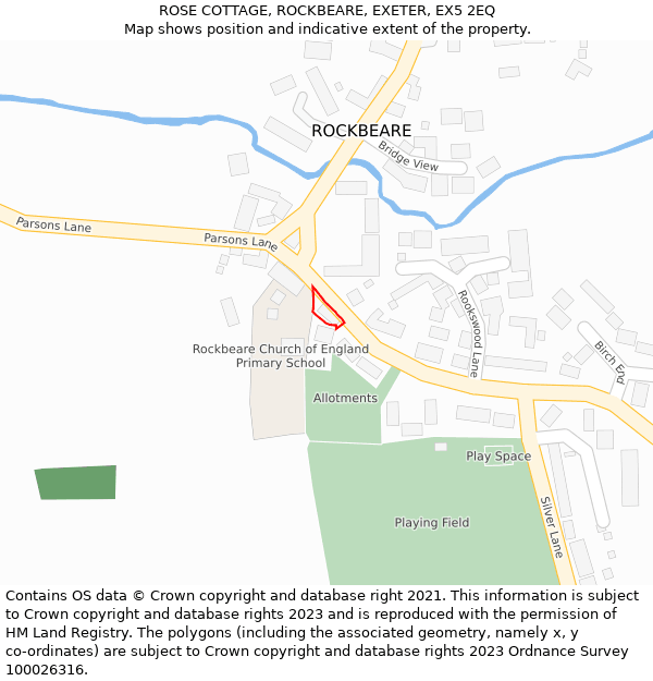 ROSE COTTAGE, ROCKBEARE, EXETER, EX5 2EQ: Location map and indicative extent of plot