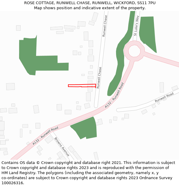 ROSE COTTAGE, RUNWELL CHASE, RUNWELL, WICKFORD, SS11 7PU: Location map and indicative extent of plot