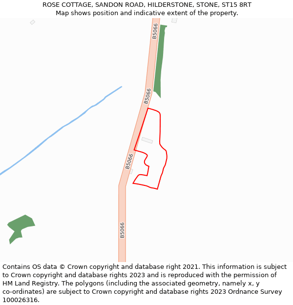 ROSE COTTAGE, SANDON ROAD, HILDERSTONE, STONE, ST15 8RT: Location map and indicative extent of plot