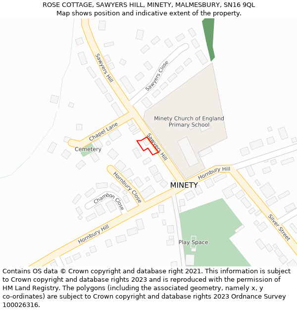 ROSE COTTAGE, SAWYERS HILL, MINETY, MALMESBURY, SN16 9QL: Location map and indicative extent of plot