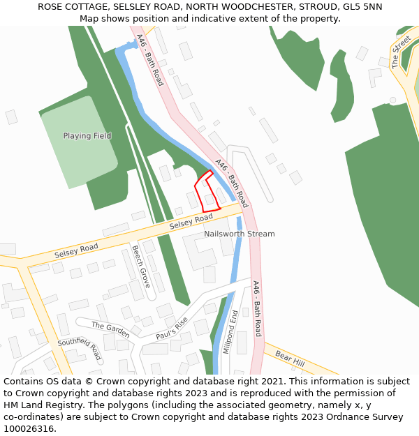 ROSE COTTAGE, SELSLEY ROAD, NORTH WOODCHESTER, STROUD, GL5 5NN: Location map and indicative extent of plot