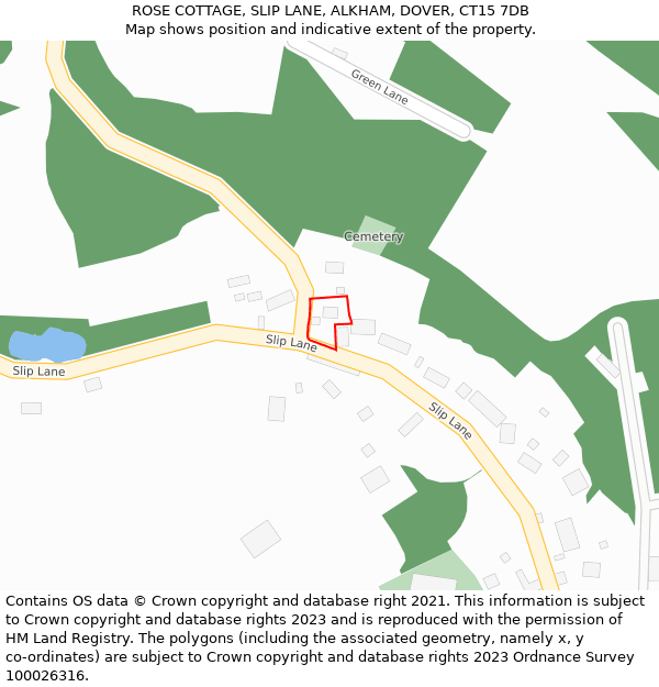 ROSE COTTAGE, SLIP LANE, ALKHAM, DOVER, CT15 7DB: Location map and indicative extent of plot