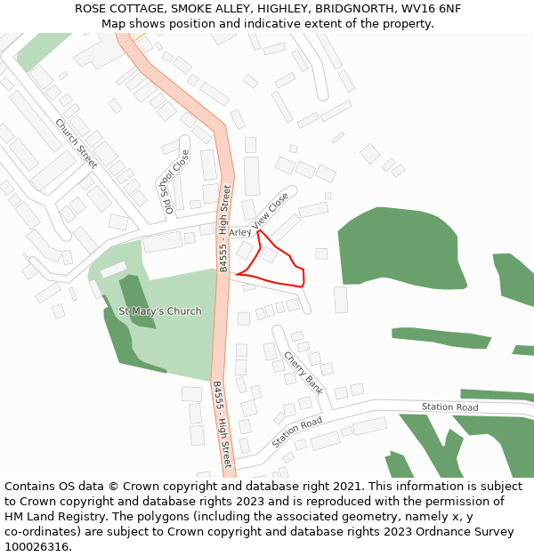 ROSE COTTAGE, SMOKE ALLEY, HIGHLEY, BRIDGNORTH, WV16 6NF: Location map and indicative extent of plot