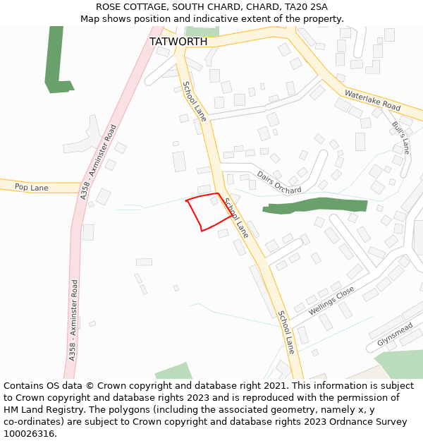 ROSE COTTAGE, SOUTH CHARD, CHARD, TA20 2SA: Location map and indicative extent of plot