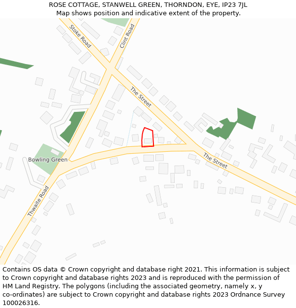 ROSE COTTAGE, STANWELL GREEN, THORNDON, EYE, IP23 7JL: Location map and indicative extent of plot