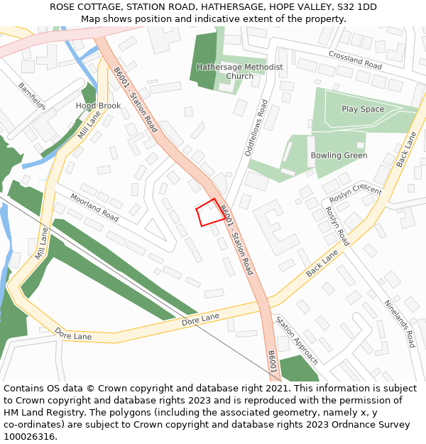 ROSE COTTAGE, STATION ROAD, HATHERSAGE, HOPE VALLEY, S32 1DD: Location map and indicative extent of plot