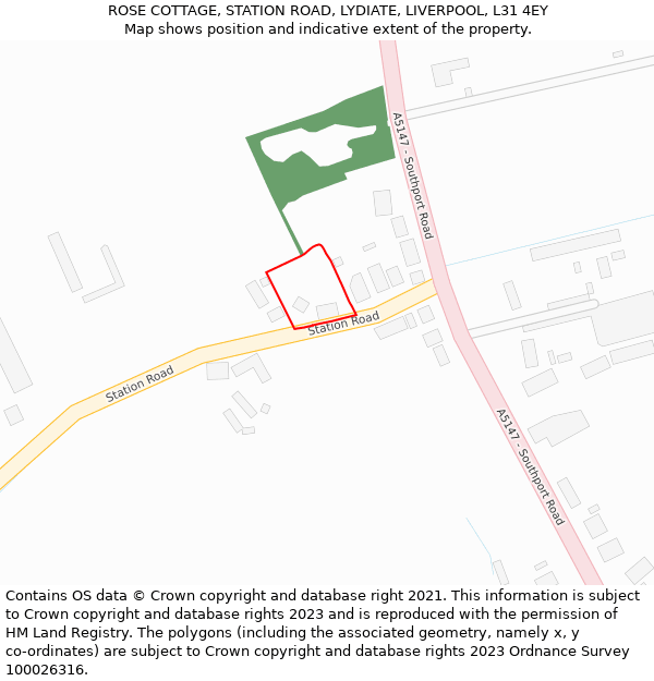 ROSE COTTAGE, STATION ROAD, LYDIATE, LIVERPOOL, L31 4EY: Location map and indicative extent of plot