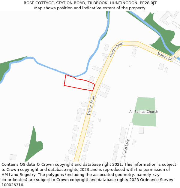 ROSE COTTAGE, STATION ROAD, TILBROOK, HUNTINGDON, PE28 0JT: Location map and indicative extent of plot