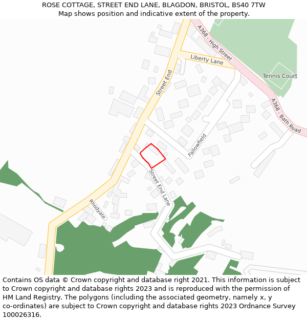 ROSE COTTAGE, STREET END LANE, BLAGDON, BRISTOL, BS40 7TW: Location map and indicative extent of plot