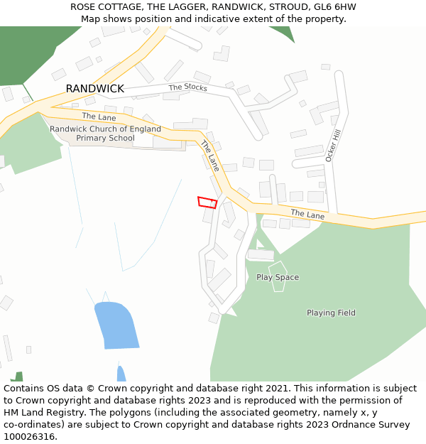 ROSE COTTAGE, THE LAGGER, RANDWICK, STROUD, GL6 6HW: Location map and indicative extent of plot