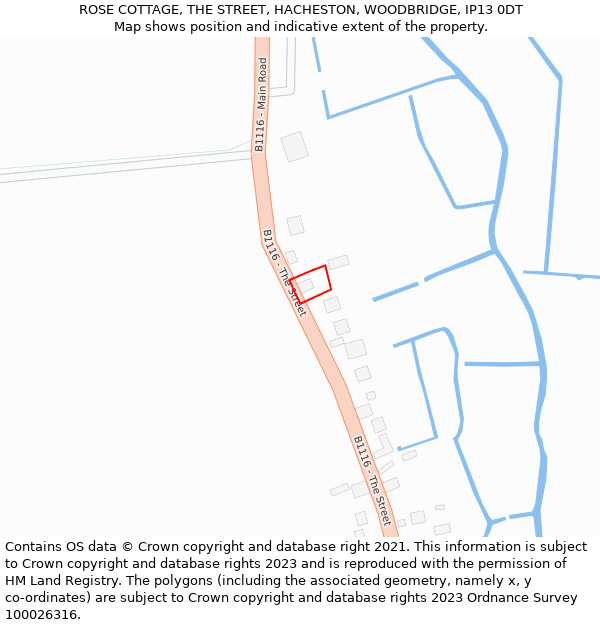 ROSE COTTAGE, THE STREET, HACHESTON, WOODBRIDGE, IP13 0DT: Location map and indicative extent of plot