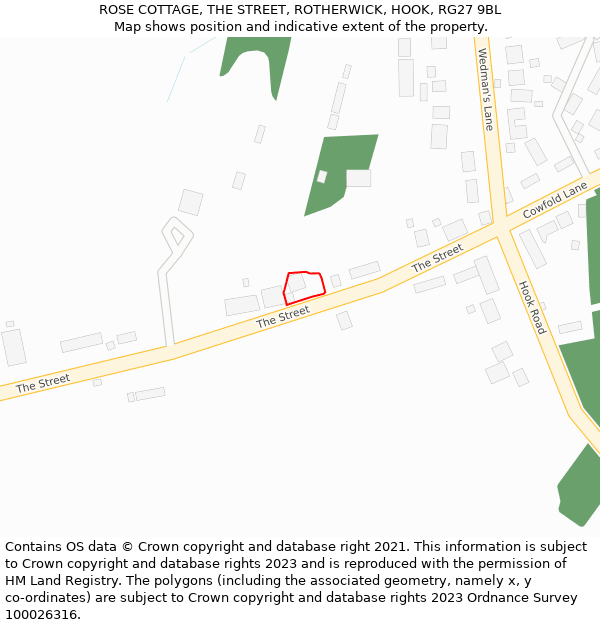 ROSE COTTAGE, THE STREET, ROTHERWICK, HOOK, RG27 9BL: Location map and indicative extent of plot