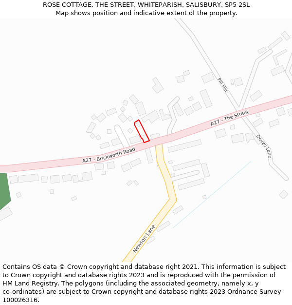 ROSE COTTAGE, THE STREET, WHITEPARISH, SALISBURY, SP5 2SL: Location map and indicative extent of plot