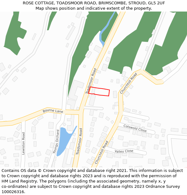 ROSE COTTAGE, TOADSMOOR ROAD, BRIMSCOMBE, STROUD, GL5 2UF: Location map and indicative extent of plot