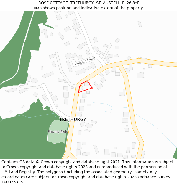 ROSE COTTAGE, TRETHURGY, ST. AUSTELL, PL26 8YF: Location map and indicative extent of plot
