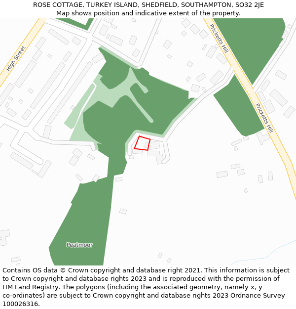 ROSE COTTAGE, TURKEY ISLAND, SHEDFIELD, SOUTHAMPTON, SO32 2JE: Location map and indicative extent of plot