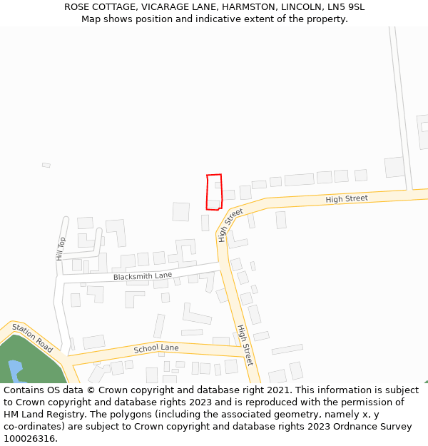 ROSE COTTAGE, VICARAGE LANE, HARMSTON, LINCOLN, LN5 9SL: Location map and indicative extent of plot