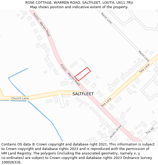 ROSE COTTAGE, WARREN ROAD, SALTFLEET, LOUTH, LN11 7RU: Location map and indicative extent of plot