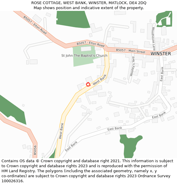 ROSE COTTAGE, WEST BANK, WINSTER, MATLOCK, DE4 2DQ: Location map and indicative extent of plot