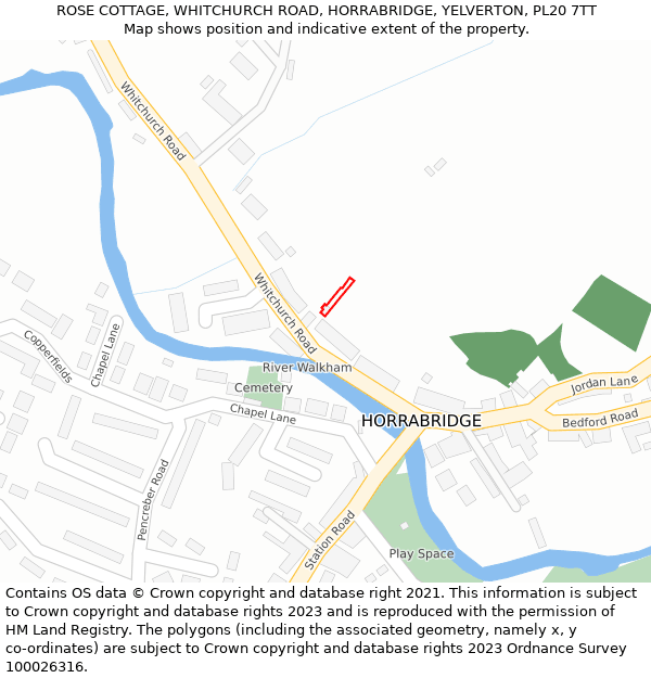 ROSE COTTAGE, WHITCHURCH ROAD, HORRABRIDGE, YELVERTON, PL20 7TT: Location map and indicative extent of plot