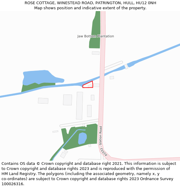 ROSE COTTAGE, WINESTEAD ROAD, PATRINGTON, HULL, HU12 0NH: Location map and indicative extent of plot