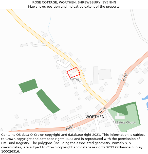 ROSE COTTAGE, WORTHEN, SHREWSBURY, SY5 9HN: Location map and indicative extent of plot