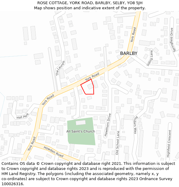 ROSE COTTAGE, YORK ROAD, BARLBY, SELBY, YO8 5JH: Location map and indicative extent of plot