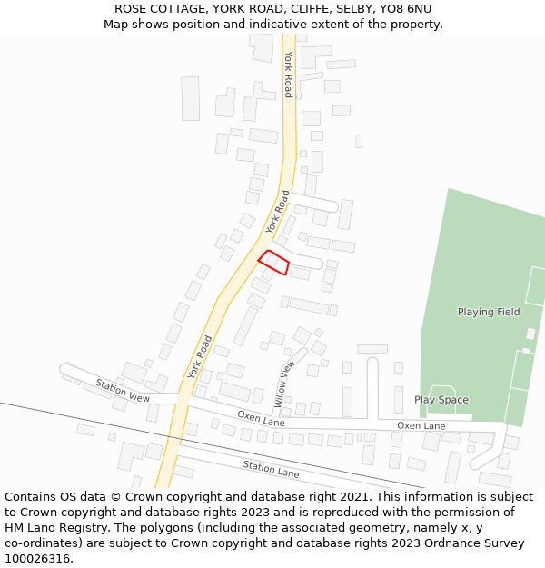 ROSE COTTAGE, YORK ROAD, CLIFFE, SELBY, YO8 6NU: Location map and indicative extent of plot
