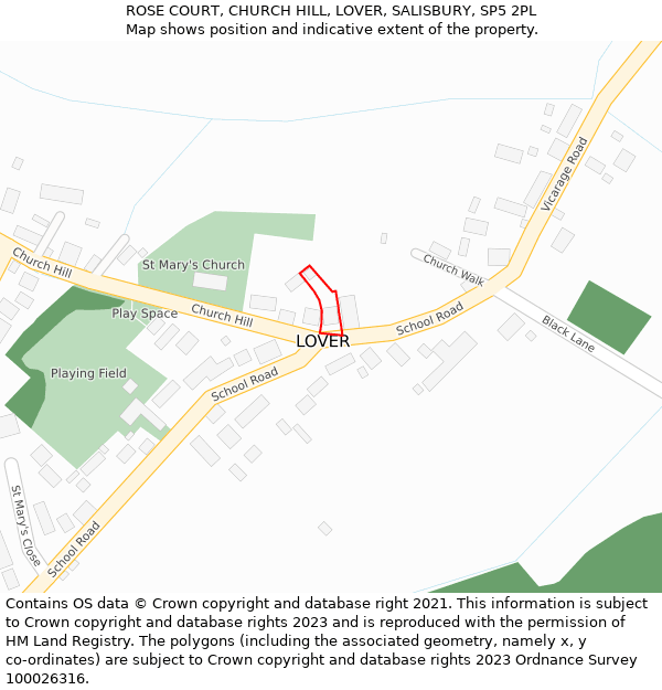 ROSE COURT, CHURCH HILL, LOVER, SALISBURY, SP5 2PL: Location map and indicative extent of plot