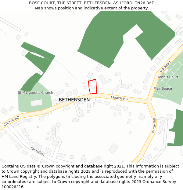 ROSE COURT, THE STREET, BETHERSDEN, ASHFORD, TN26 3AD: Location map and indicative extent of plot